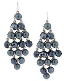 Kenneth Cole New York Earrings, Silver Tone Navy Glass Pearl Triple