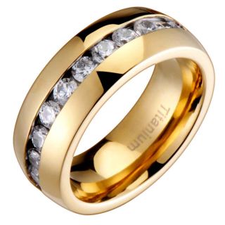 Band Gold IP Round CZ Cubic Zirconia Mens Wedding Ring