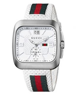 Gucci Watch, Mens Swiss Coupe Green and Red Stripe White Perforated
