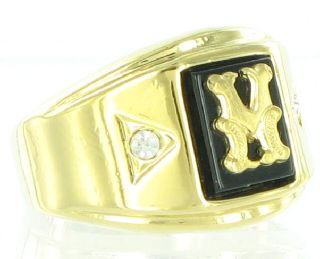 Ring Mens Black Onyx Initial Signet Gold GE M Sz 12
