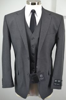 New Frenzi Uomo Mens Charcoal Grey 3 Piece Suit Blazer Vest Pants 38R