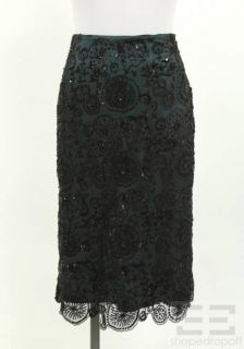 Megan Park Green Black Embellished Mesh Overlay Skirt