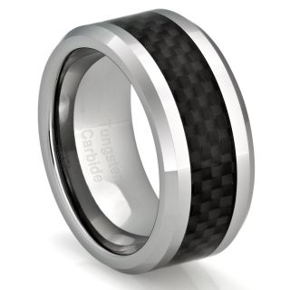 Mens Tungsten Ring Wedding Band Black Carbon Fiber Jewelry 2016 10mm W