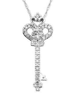 Diamond Necklace, 14k White Gold Diamond Key Pendant (1/10 ct.t.w