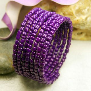 Cute Purple Seed Beads Memory Wire Wristband Bracelets