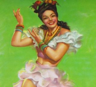 Incredible Vintage Art Deco Gorgeous Mexican Glamour Girl Pin Up
