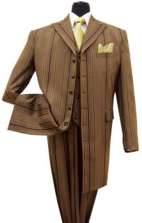New Mens 3 Piece Milano Moda Elegant Fashion Length Stripes Suit