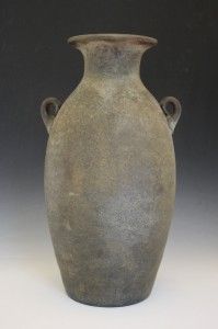 C1930s Italian Murano Archaic Roman Amphora Style Tall Glass Vase Hand