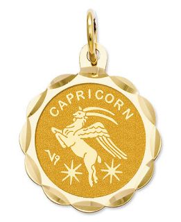 14k Gold Charm, Engraveable Capricorn Zodiac Disc Charm   Bracelets