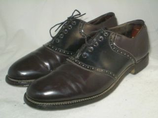 Mens Vintage Bostonians Saddle Golf Shoes Oxblood Black Full Leather