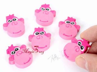 6X Pink Monkey Head Rubber Eraser Toy Party Gift GSB04