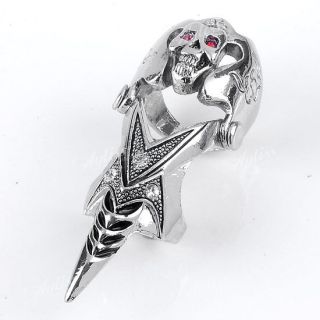 War Knight Armor Double Two Mens Finger Ring Cool Rosy Crystal
