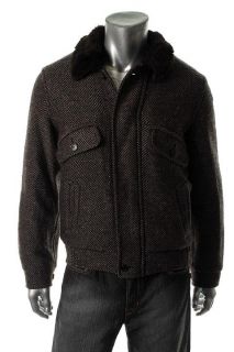 Gant by Michael Bastian New Wool Blend Tweed Faux Fur Collared Brown