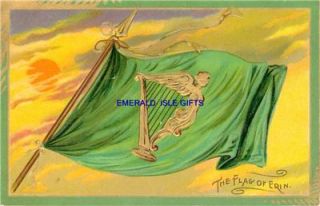 Flag of Erin 19th C Old Irish 14 x 11 Mounted Picture