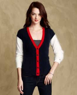 Tommy Hilfiger Sweater, Long Sleeve V Neck Colorblock Cardigan