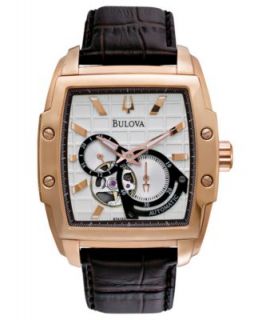 Bulova Watch, Mens Automatic Brown Croc Embossed Leather Strap 41mm