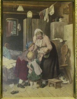 German Painting Print The New Baby by Meyer Von Bremen C 1880