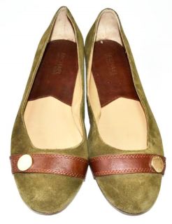 Michael Kors Green Suede Brown Leather Flats Shoes 10