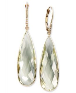 14k Gold Earrings, Green Quartz (20 1/2 ct. t.w.) and Diamond Accent