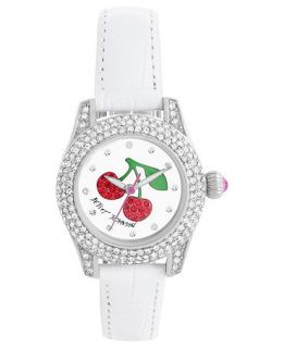 Betsey Johnson Watch, Womens White Croco Embossed Leather Strap 30mm