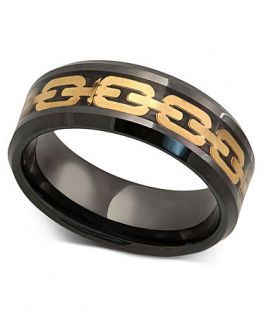 Mens Black Ceramic Ring, Yellow Steel Chain Link Ring   Rings
