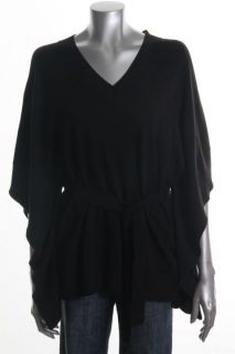 Michael Kors New Black V Neck Belted Dolman Sleeve Poncho Sweater Top