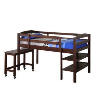 Walker Edison Attractive Twin Wood Loft Bed with Desk in Espresso