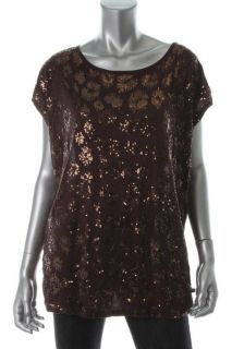 Michael Kors New Brown Sequined Front Dolman Sleeve Pullover Top Shirt