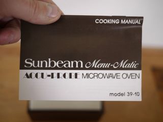 cards that came with the 1979 Sunbeam Menu Matic 39 10 microwave oven