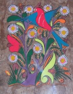 Colorful Amate Bark Mexican Latino Folk Art Painting