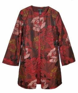 Sutton Studio Womens Red Floral Jacquard Evening Jacket Topper