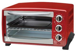 Kings Brand Red 6 Slice Toaster Oven Toasts Bakes Broils Grills Roasts