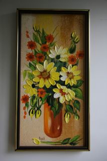Mid Century Modern Signed Valerie Pejril Still Life Floral Bouquet Oil