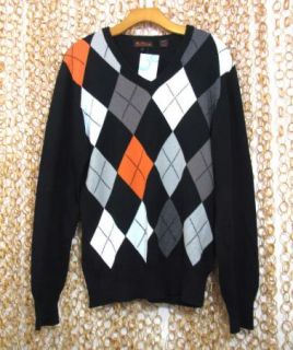 Ben Sherman Mens Nice Black Argyle Cotton Sweater Sz 3 L