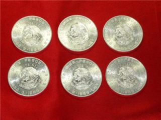 Lot of Six 1956 Hidalgo Diez Pesos .900 Silver Mexico City Mint