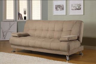 Tan Microfiber Futon Couch Sofa Bed Sleeper Modern
