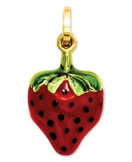 14k Gold Charm, Red and Green Puffed Strawberry Charm   Bracelets