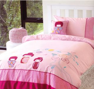 Miki Pink Japanese Doll Single Bed Quilt Cover Set New
