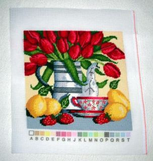 Finished Completed Needlepoint Red Tulips Needle Treasures JCA