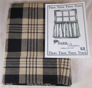 Primitive Country Black Tan Plaid Millbury Tier Curtains 72x24