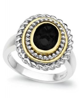 14k Gold and Sterling Silver Ring, Onyx (3 5/8 ct. t.w.) and Diamond