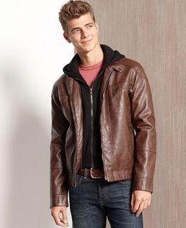 Calvin Klein Jacket, Faux Leather Hooded Jacket   Mens Coats & Jackets