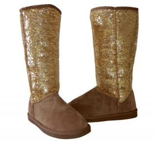 Genuine Suede Sequins Classic Tall Knee High Flat Boots