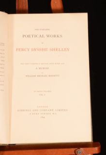 1894 3VOL Poetical Works of P B Shelley with Memoir w M Rossetti