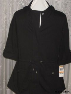 Petite Small Womens Clothing Black Hooded Jacket Style & Co NWT Free
