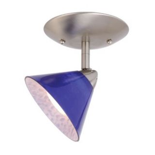 NEW 1 Light Ceiling Spot Lighting Fixture, Brushed Nickel, Blue Glass
