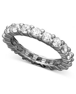 Brilliant Sterling Silver Ring, Cubic Zirconia Prong Set Eternity