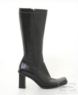 Karen Millen Black Leather Square Toe Boots Size 39