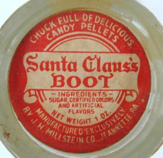 Old Glass Millstein Santa Boot Candy Paper Top Label