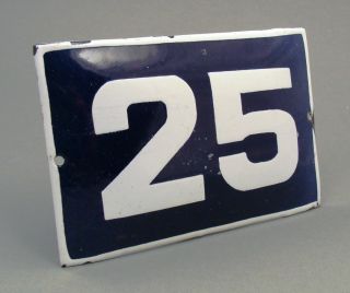 1940s Blue White Enamel Tin Street Door Number Sign 25
